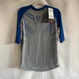 Under Armour Baseball Heatgear Shirt Boys Youth XS Cool Light Blue Gray New Dry